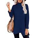 Glanzition Sweaters for Women Turtleneck Side Split Oversized Pullover Tops