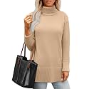 Glanzition Sweaters for Women Turtleneck Side Split Oversized Pullover Tops