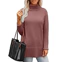 Glanzition Sweaters for Women Turtleneck Side Split Oversized Pullover Tops