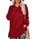 Glanzition Sweaters for Women Turtleneck Side Split Oversized Pullover Tops
