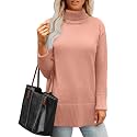 Glanzition Sweaters for Women Turtleneck Side Split Oversized Pullover Tops