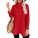 Glanzition Sweaters for Women Turtleneck Side Split Oversized Pullover Tops