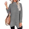 Glanzition Sweaters for Women Turtleneck Side Split Oversized Pullover Tops