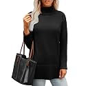 Glanzition Sweaters for Women Turtleneck Side Split Oversized Pullover Tops