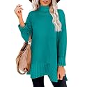 Glanzition Sweaters for Women Turtleneck Side Split Oversized Pullover Tops