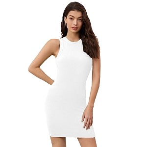 Solid Sleeveless Round Neck Ribbed Western Bodycon