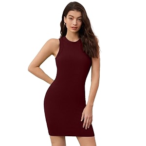 Solid Sleeveless Round Neck Ribbed Western Bodycon