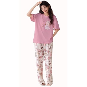 glasgo womens cotton pajama set with top amp pants korean night suit lightweight printed set  soft amp comfy sleepwear for girls amp women  lns-3-