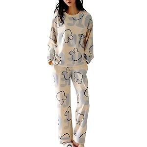glasgo womens cotton pajama set with top amp pants korean night suit lightweight printed set  soft amp comfy sleepwear for girls amp women  lns-3-