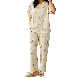 glasgo womens cotton pajama set with top amp pants korean night suit lightweight printed set  soft amp comfy sleepwear for girls amp women  lns-3-