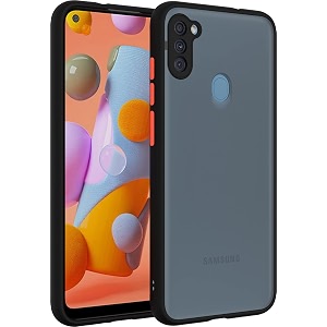 glasgow case cover for samsung galaxy m11 shockproof back case cover camera protection - black