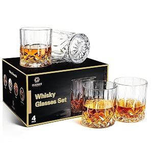 glaskey stylish old fashion rocks tumblers lead-free glassware glasses for whiskey scotch bourbon cognac brandy cocktail 115 ounce - set of 4