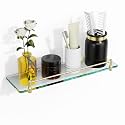 Glass Bathroom Shelves,Brushed Gold Floating Shelves for Wall Rectangular Modern Stainless Steel Glass Shelf for Bathroom Shelves wall Mounted 16 Inch