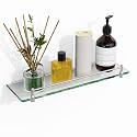 Glass Bathroom Shelves,Brushed Nickel Floating Shelves for Wall Rectangular Modern Stainless Steel Glass Shelf for Bathroom Shelves wall Mounted 16 Inch
