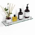 Glass Bathroom Shelves,Chrome Polished Floating Shelves for Wall Rectangular Modern Stainless Steel Glass Shelf for Bathroom Shelves wall Mounted 16 Inch