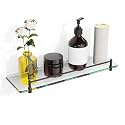 Glass Bathroom Shelves,Matte Black Floating Shelves for Wall Rectangular Modern Stainless Steel Glass Shelf for Bathroom Shelves wall Mounted 16 Inch