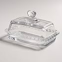 Glass Butter Dish with Heart Lid, Clear Glass Covered Butter Stick Holder Tray, Crystal Butter Storage Container for Fridge Countertop