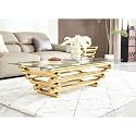 Glass Coffee Table with Gold Stainless Steel Pedestal,Rectangular Coffee Tables Living Room Table with Glass Top &amp; Luxury Legs,Sintered Stone Cocktail Center Table