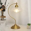 Glass Desk Lamp, Gold Table Lamps for Living Room, Brass Side Table Lamp with Clear Flower Shade, Desk Lamps for Home Office, Mid Century Modern Nightstand Lamp, Vintage Beside Lamp for Bedroom Decor