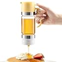 Glass Honey Dispenser Push-Button with Handle (Yellow), No Drip Glass Jar, Leak-Proof Bottom: One-Handed Press to Serve Honey or Syrup onto Coffee, Tea, Pancakes & Desserts (Yellow, 9, ounces)