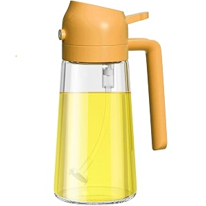 we3 oil spray bottle oil dispenser and vinegar sprayer with nozzle 2-in-1 glass kitchen cooking oil preparation dispensers for air fryer grill salads bread dipping fryingorange_450ml