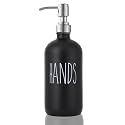 Glass Kitchen Soap Dispenser - Stainless Steel Pump, Thick Glass, Black, Sink &amp; Bathroom Use