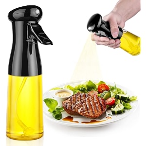zephorus glass oil sprayer for cooking - 210ml mister for olive canola - spray bottle for air fryer kitchen gadgets salad making black white