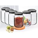 Glass Round Shape Transparent Glass Jars (Set Of 6) (1000ml Round Black Cap) &amp; Containers for Kitchen Pantry, Snacks, Masala, Pickles, Dry Fruits, Coffee Beans Storage with Black Color Plastic Lid