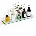 Glass Shelves for Bathroom,16-Inch Brushed Gold Floating Bathroom Shelf Stainless Steel Tempered Glass Shelf Modern Shelves wall Mounted