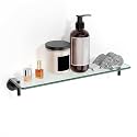 Glass Shelves for Bathroom,20-Inch Matte Black Floating Bathroom Shelf Stainless Steel Tempered Glass Shelf Modern Shelves Wall Mounted