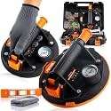 Glass Suction Cup Lifter 265 lbs Each / 530 lbs Combined – 2 Pack 8” Heavy Duty Vacuum Suction Cups with Pressure Gauge | Manual Glass &amp; Tile Lifting Tool for Installation