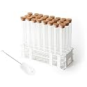 Glass Test Tube Set 24pcs 80ml Glass Test Tubes 25 x 200mm with Cork Stoppers and 1pcs 24 Holes Plastic Tubes Rack for Test Lab Tubes