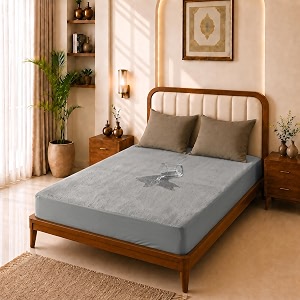 glassiano cotton feel terry ultra soft waterproof mattress protector  breathable - hypoallergenic mattresses cover with elastic strap for queen bed 80x66 inch66x55 feet grey - pack of 1