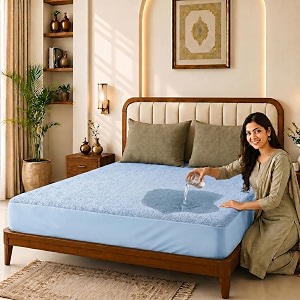 glassiano cotton feel terry ultra soft waterproof mattress protector  breathable - hypoallergenic mattresses cover with elastic strap for queen bed 78x60 inch65x5 feet sky blue - pack of 1