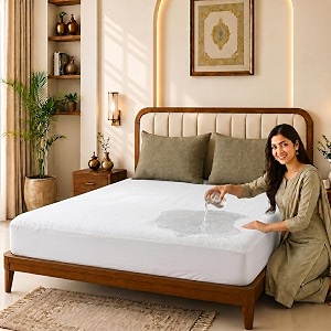 glassiano cotton feel terry ultra soft waterproof mattress protector  breathable - hypoallergenic mattresses cover with elastic strap for queen bed 75x60 inch62x5 feet luxw - pack of 1