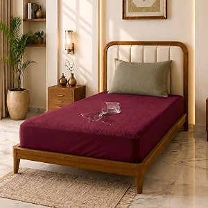 glassiano cotton feel terry ultra soft waterproof mattress protector  breathable - hypoallergenic mattresses cover with elastic strap for single bed 75x48 inch62x4 feet maroon - pack of 1