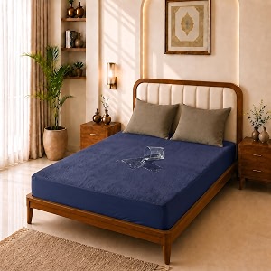 glassiano cotton feel terry ultra soft waterproof mattress protector  breathable - hypoallergenic mattresses cover with elastic strap for queen bed 72x60 inch6x5 feet navy blue - pack of 1