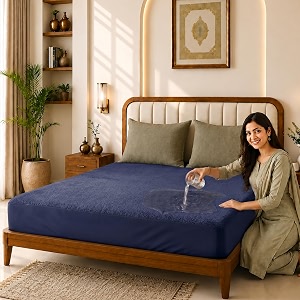 glassiano cotton feel terry ultra soft waterproof mattress protector  breathable - hypoallergenic mattresses cover with elastic strap for single bed 84x42 inch7x35 feet navy blue - pack of 1
