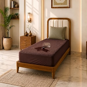 glassiano cotton feel terry ultra soft waterproof mattress protector  breathable - hypoallergenic mattresses cover with elastic strap for single bed 75x30 inch62x25 feet coffee - pack of 1