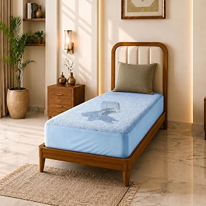 glassiano cotton feel terry ultra soft waterproof mattress protector  breathable - hypoallergenic mattresses cover with elastic strap for single bed 72x30 inch6x25 feet sky blue - pack of 1
