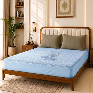 glassiano cotton feel terry ultra soft waterproof mattress protector  breathable - hypoallergenic mattresses cover with elastic strap for king bed 72x80 inch6x66 feet sky blue - pack of 1