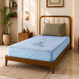 glassiano cotton feel terry ultra soft waterproof mattress protector  breathable - hypoallergenic mattresses cover with elastic strap for single bed 84x42 inch7x35 feet sky blue - pack of 1