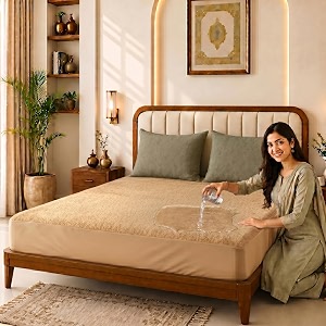 glassiano cotton feel terry ultra soft waterproof mattress protector  breathable - hypoallergenic mattresses cover with elastic strap for king bed 72x72 inch6x6 feet beige - pack of 1