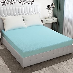 glassiano cotton feel terry ultra soft waterproof mattress protector  breathable - hypoallergenic mattresses cover with elastic strap for queen bed 75x60 inch62x5 feet sky blue - pack of 1
