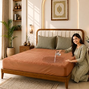 glassiano cotton feel terry ultra soft waterproof mattress protector  breathable - hypoallergenic mattresses cover with elastic strap for king bed 72x78 inch6x65 feet golden - pack of 1