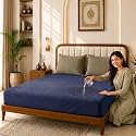 Glassiano Cotton Feel Terry Ultra Soft Waterproof Mattress Protector | Breathable - Hypoallergenic Mattresses Cover with Elastic Strap for King Bed (72x84 inch|6x7 feet, Navy Blue - Pack of 1)