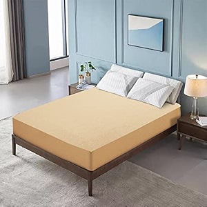 glassiano luxury dimond terry cloth fitted mattress protector 66x75 inches queen size bed  water resistant ultra soft mattress cover  hypoallergenic bed cover beige_pack of 1