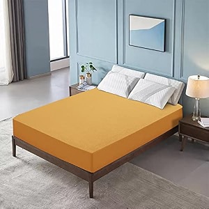 glassiano luxury dimond terry cloth fitted mattress protector 42x78 inches single bed  water resistant ultra soft mattress cover  hypoallergenic bed cover golden_pack of 1