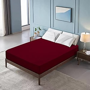 glassiano luxury dimond terry cloth fitted mattress protector 60x75 inches queen size bed  water resistant ultra soft mattress cover  hypoallergenic bed cover maroon_pack of 1