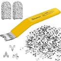 Yellow Glazier Point Driver Tool with 200 Glazing Points & 2 Finger Cots - for Framing Glass, Pictures, Cross Stitch - Rust-Resistant Iron/Zinc Push Points, Easy-Grip Handle